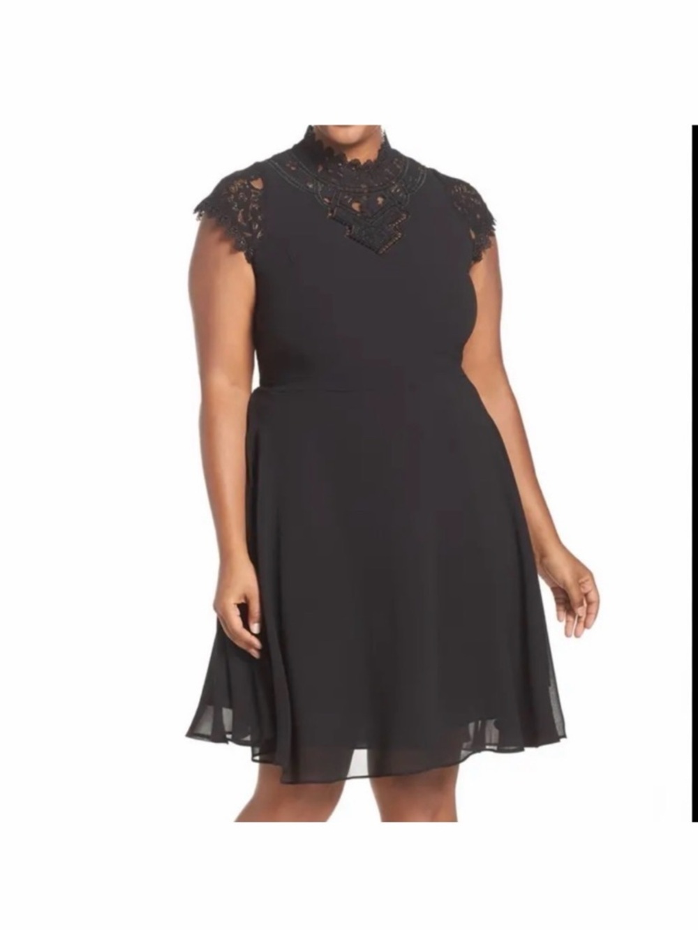 City Chic Black Lace-Trim Fit & Flare Dress
